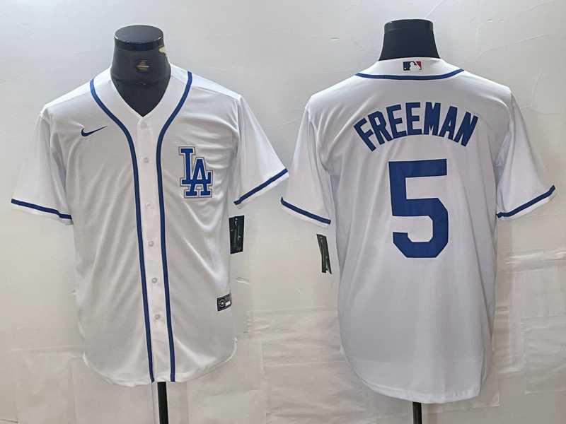 Men's Los Angeles Dodgers #5 Freddie Freeman White Cool Base Baseball Jersey